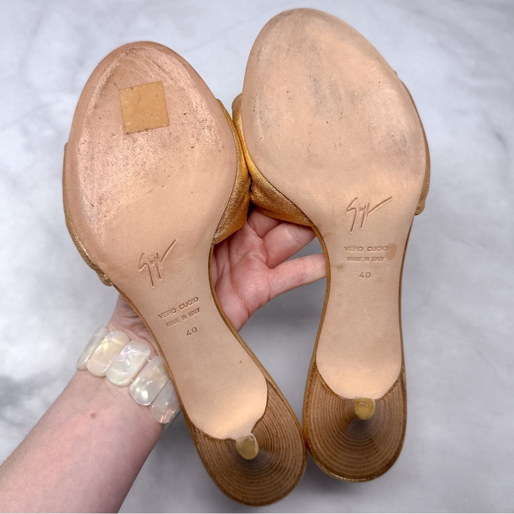 Giuseppe Zanotti Vintage Y2K Taz 70 Rose Gold Leather Knot Mule Sandal Heels 40 - Picture 11 of 16